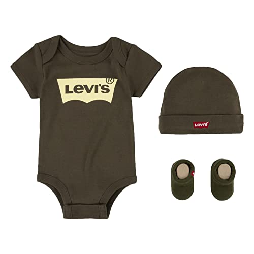 Levis Classic Batwing Infant Hat Bodysuit Bootie Set 3Pc, Tutina per bambino e neonato Unisex Bimbi 0-24, Verde (Dark Olive), 6-12 mesi