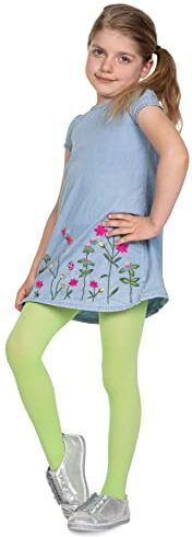 looksy Collant solidi da ragazza, 40 denari, opachi, in morbida microfibra, per bambini, casual, per la scuola di danza, Erba, 98 cm-104 cm