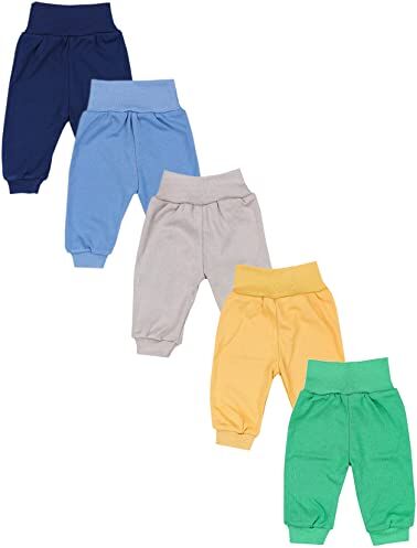 TupTam Pantaloni da Neonato, Confezione da 5 pz., Blu Scuro/Blu/Giallo Senape/Beige/Verde, 62