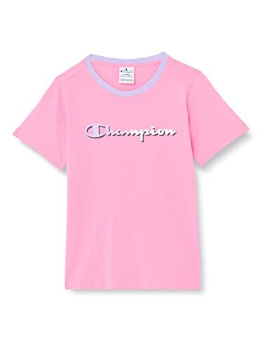 Champion Legacy C-Color-Logo S/S T-Shirt, Rosa Acceso, 13-14 Anni Bambine e Ragazze