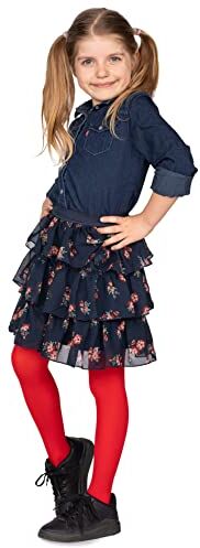 looksy Collant Solido 40 DEN Opaco Morbido Microfibra Bambini Piedi Collant Casual Danza Scuola Balletto Età 3-12, Red, 7-8 Anni