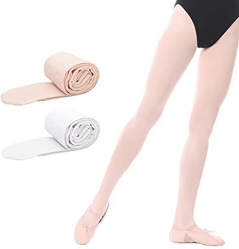 Bezioner Balletto e Danza Collant Calze per ballerine per Bambini e Adulti 2 Paia(Bianco+Rosa) L