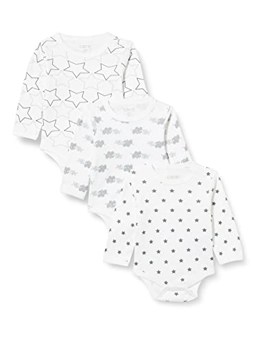 Care Body LS AOP (3-pack), Body Manica Lunga Unisex Bimbi 0-24, Bianco White (100), 0-1 mesi