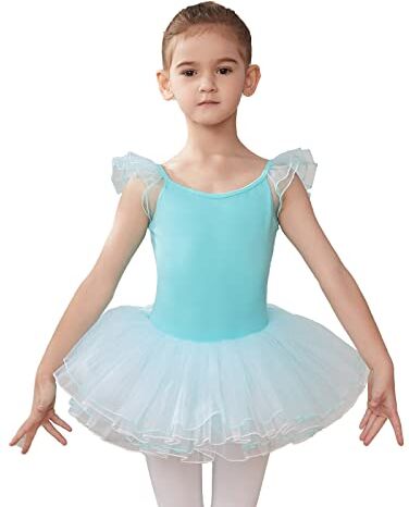 HIPPOSEUS Ragazza Vestito da Balletto Tutu Body Danza Bambina Classica Balletto Abito Manica Corta,Y-04WDM-Verde, 8 Anni