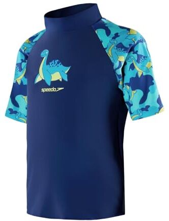 Speedo Bambino Infant Short Sleeve Printed Sun Protection Rash Top Set Guard Shirt, Blu (Hypersonic Blue/Northern), 6-9 M