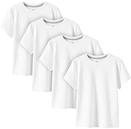 LAPASA Pacco da 4 T-Shirt 100% Cotone Bambini e Ragazzi Unisex K01 Abbigliamento Estivo Magliette Manica Corta Colori Assortiti Tinta Unica Bianco 3-4 Anni