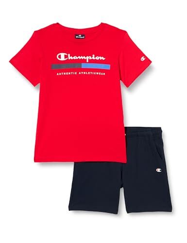 Champion Legacy Graphic Shop B Authentic Athleticwear Crewneck T-shirt & Shorts Completo, Rosso Intenso/Blu Marino, 3-4 anni Bambini e ragazzi SS24