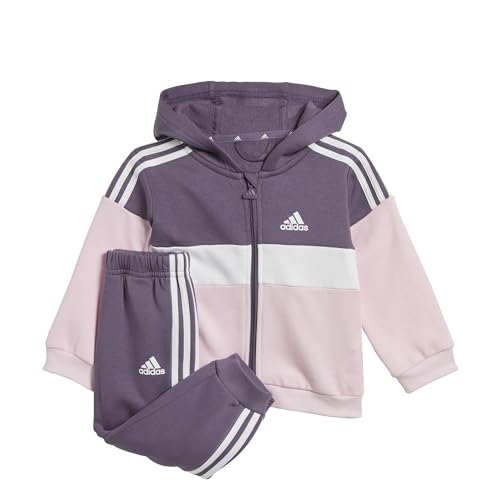 Adidas Tiberio 3-stripes Colorblock Fleece Track Suit Kids Tuta, Shadow Violet / White / Clear Pink, 6-9 mesi Unisex Bimbi 0-24