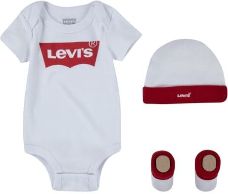 Levis Classic Batwing Infant Hat Bodysuit Bootie Set 3Pc, Tutina per bambino e neonato Unisex Bimbi 0-24, Bianco (White), 0-6 mesi