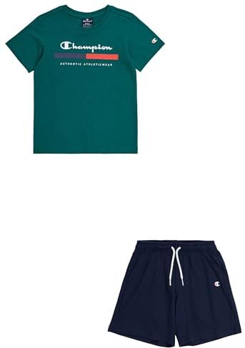 Champion Legacy Graphic Shop B Authentic Athleticwear Crewneck T-shirt & Shorts Completo, Verde Bosco/Blu Marino, 5-6 anni Bambini e ragazzi SS24