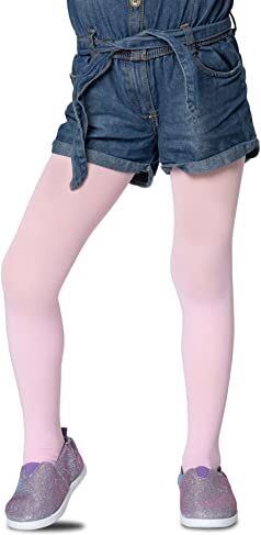 LORES , Collant in tinta unita da bambina, con piedi, opachi, 40 denari, per danza classica (realizzati in Italia), Pink, 3-4 Anni