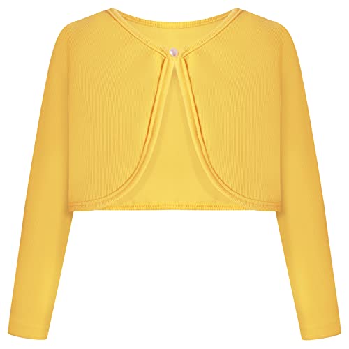 BONNY BILLY Cardigan Bambina Elegante Corto Cotone Bolero Coprispalle Ragazza Manica Lunga 4-5 Anni Giallo