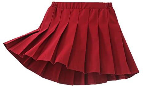 Yealoo Gonna a Pieghe per Uniforme Scolastica Ragazze Bambini, A-Linea, Mini Danza Scooter Vestito con Pantaloncini Interni Rosso Vino