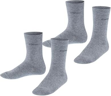 Falke ESPRIT Foot Logo 2-Pack K SO cotone tinta unita confezione di 2 paia, Calzini Unisex Bambini, Grigio (Light Grey Melange 3390), 35-38