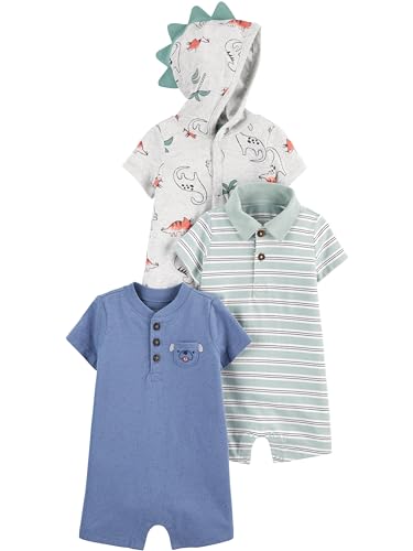 Simple Joys by Carter's 3-Pack Rompers Pagliaccetti, Cane/Dinosauri/Righe Doppie, 12 Mesi (Pacco da 3) Bimbo