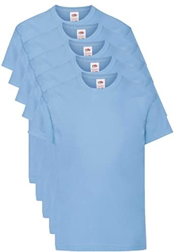 Fruit of the Loom T Originale Shirt, Blu Cielo, 9-11 Anni (Pacco da 5) Unisex-Bambini e Ragazzi