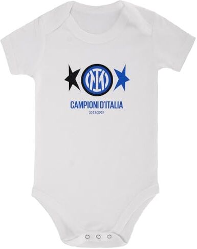 Inter Unisex Bimbi 0-24 Body Neonato Grafica Scudetto, Body Campioni d'Italia, 100% Cotone, Nerazzurro, 18-24 Mesi