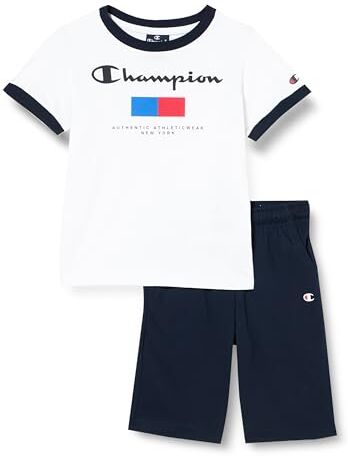 Champion Legacy Graphic Shop B New York Crewneck T-shirt & Shorts Completo, Bianco/Blu Marino, 13-14 anni Bambini e ragazzi SS24