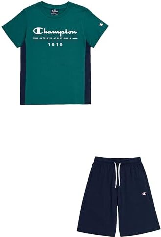 Champion Legacy Graphic Shop B Since 1919 Crewneck T-shirt & Shorts Completo, Verde Bosco/Blu Marino, 5-6 anni Bambini e ragazzi SS24