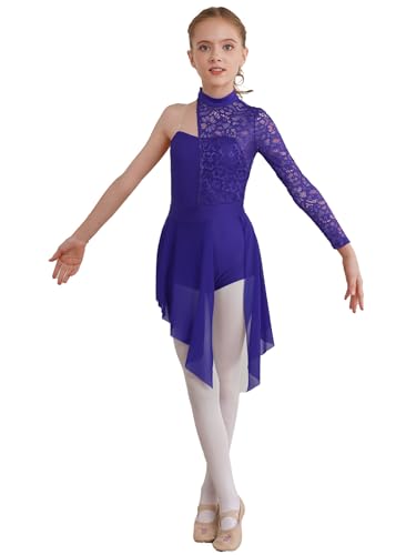 YiZYiF Bambina Ragazza Vestito da Danza Vestito da Balletto Lirica Moderna Asimmetrico Leotard Body da Danza Classica Abito da Ballo Ginnastica Saggio Performance Viola D 15-16 anni