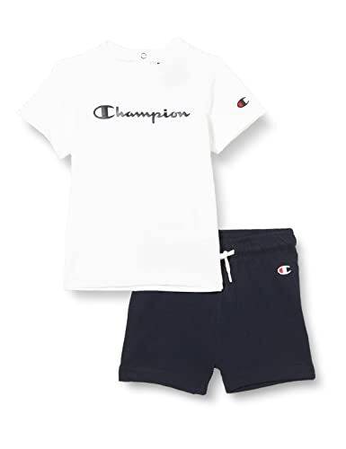 Champion Legacy American Classics-Logo S/S T-Shirt & Shorts Completo, (Bianco/Blu Marino), 2 Anni Bimbo