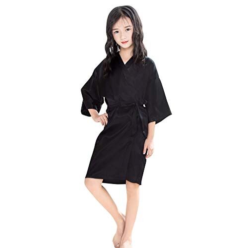 Topgrowth Accessorio Topgrowth Pigiama Bambina Accappatoio per Ragazza Pigiama Kimono Robes in Raso di Seta Mezza Manica Abiti da Notte Pigiama per Infantile 2-11 Anni (Nero, 8-9 anni)