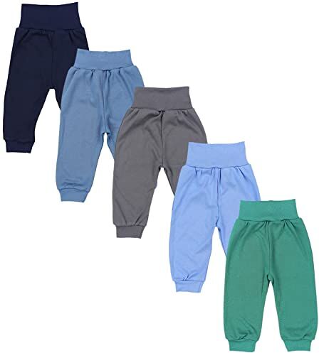 TupTam Pantaloni da Neonato, Confezione da 5 pz., Verde Scuro/Jeans/Blu/Blu Scuro/Grafite, 62