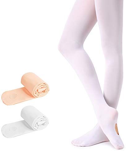 Soudittur Collant da Ballo Convertibili e Calzamaglie da Danza Classica Convertibile per Bambina Ragazze Donna in Rosa e Biano, S (110-125 cm)