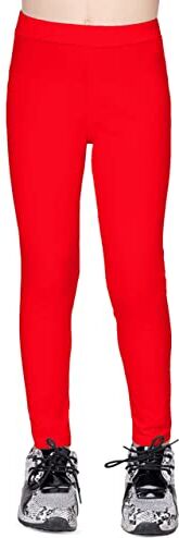 NYS NEW YORK STYLE Leggings  in Cotone per Bambini Lunghezza Totale alla Caviglia Ragazze Leggings Lunghi Tinta Unita Unisex Rosso, Taglia 158 cm (13 Anni)