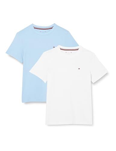 Tommy Hilfiger T-shirt Bambino Confezione da 2 Maniche Corte Scollo Rotondo, Multicolore (White / Well Water Blue), 14-16 Anni