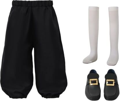 BPURB Costume coloniale da Ragazzo Bambini Medievale Pirata Cosplay Costume Rinascimento Costume Calzoni (Pantaloni con Calzini Bianchi Alti Fino al Ginocchio e Fibbia della Scarpa d'oro)