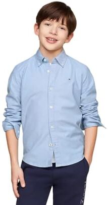 Tommy Hilfiger Camicia Bambino Stretch Oxford Elasticizzata, Blu (Calm Blue), 14 Anni