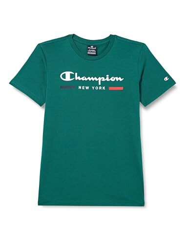 Champion Legacy Graphic Shop B New York S/S Crewneck T-Shirt, Verde Bosco, 7-8 Anni Bambini e Ragazzi SS24