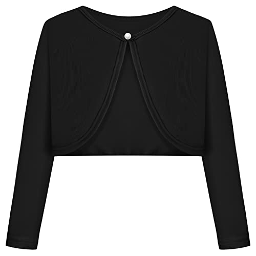 BONNY BILLY Cardigan Bambina Elegante Corto Cotone Bolero Coprispalle Ragazza Manica Lunga 8-9 Anni Nero