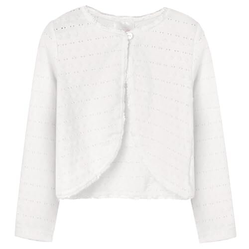 BONNY BILLY Cardigan Bambina Cerimonia Cotone Manica Lunga Bolero Ragazza, Bianco, 8-9 Anni (140)