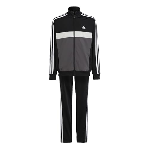 Adidas Essentials 3-stripes Tiberio Tracksuit Tuta, Black/Grey Five/Grey One/White, 7-8 anni Unisex Bambini e ragazzi