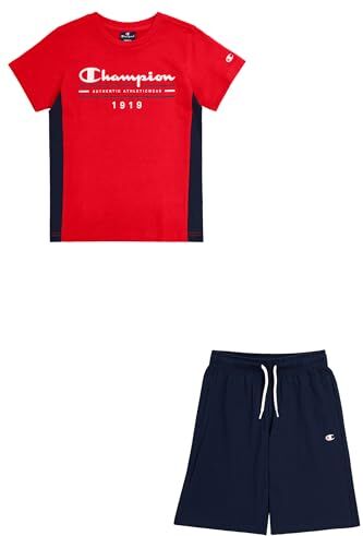 Champion Legacy Graphic Shop B-Since 1919 Crewneck T-Shirt & Shorts Completo, Rosso Intenso/Blu Marino, 13-14 Anni Bambini e Ragazzi