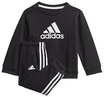 Adidas I BOS Jog FT Tuta da Ginnastica Unisex Bimbi 0-24 Top:Black/White Bottom:Black/White 3-6M