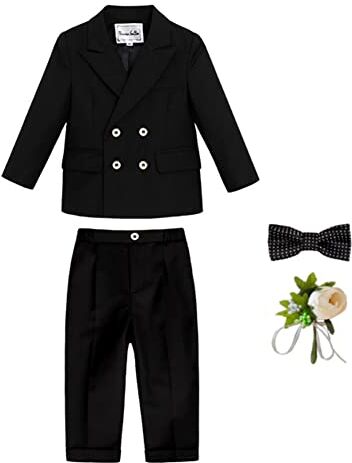 GUOCU Bambini Completo Formale 4/5/6 Pezzi Gentiluomo Tuta Matrimonio Smoking Suit Abiti da Battesimo para Bambino,Tinta Unita Elegante Abito da Cerimonia Ragazzo Blazer Doppiopetto e Pantaloni 9-10 anni