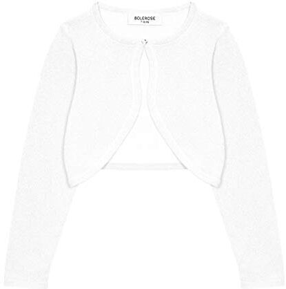 Bolerose Ragazze Manica Lunga Scintillante Bolero Bambini Caridgan (Bianco Glitter olografico, 5-6 Anni)