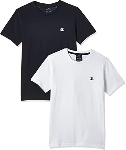 Champion Legacy- Classic C-Logo S/S, T-Shirt Bambini e ragazzi, Bianco/Blu (Marino), 9-10 anni ( pacco da 2)