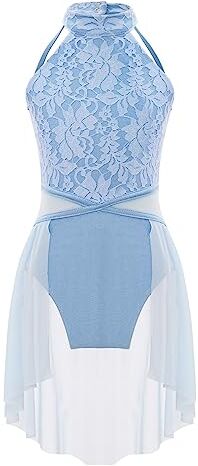 YiZYiF Bambina Ragazza Vestito da Danza Vestito da Balletto Lirica Moderna Asimmetrico Leotard Body da Danza Classica Abito da Ballo Ginnastica Saggio Performance Azzurro C 15-16 anni