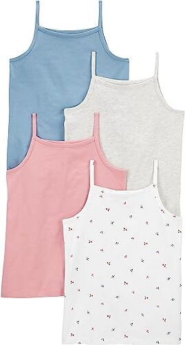 Simple Joys by Carter's Tank Tops, Pack of 4 Cami Camicia, Bianco Floreale/Blu/Grigio/Rosa, 10 Anni (Pacco da 4) Bambina