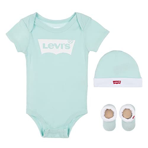 Levis Classic Batwing Infant Hat Bodysuit Bootie Set 3Pc, Tutina per bambino e neonato Unisex Bimbi 0-24, Bianco (Pastel Turquoise), 18 mesi