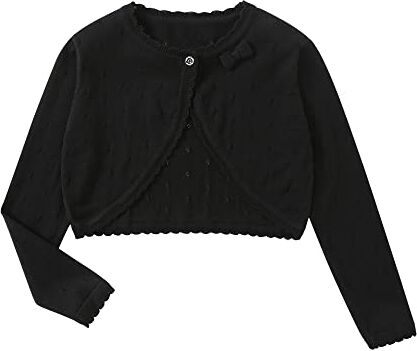 Yealoo Bambine Cardigan Bolero Maniche Lunghe Pizzo Girocollo Scrollata di Spalle Ragazze con Nodo di Prua