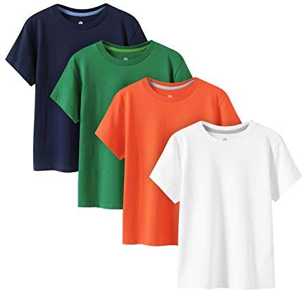 LAPASA Pacco da 4 T-Shirt 100% Cotone Bambini e Ragazzi Unisex K01 Abbigliamento Estivo Magliette Manica Corta Colori Assortiti Tinta Unica Multicolore 3-4 Anni