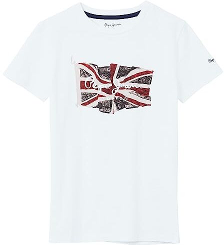 Pepe Jeans Flag Logo Jr S/S N T-Shirt, Bambini e ragazzi, Bianco(White), 10 Anni