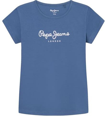 Pepe Jeans Hana Glitter, T-shirt Bambine e ragazze, Blu (Sea Blue),14 anni