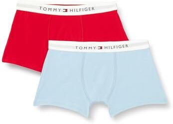 Tommy Hilfiger Pantaloncini Boxer Confezione da 2 Bambino Cotone Elasticizzato, Multicolore (Primary Red/Wellwater Blue), 12-14 Anni