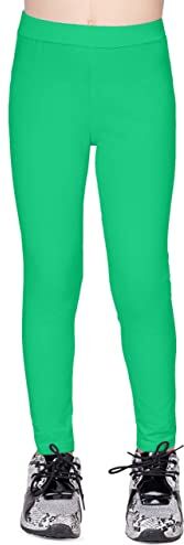 NYS NEW YORK STYLE Leggings  in Cotone per Bambini Lunghezza Totale alla Caviglia Ragazze Plain Solid Pantaloni Lunghi Leggings Unisex Verde, Taglia 140 cm (10 Anni)